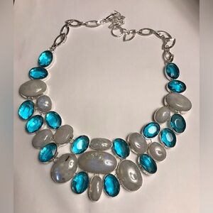 Moonstone Blue Topaz Stamped 925 Sterling Silver Necklace